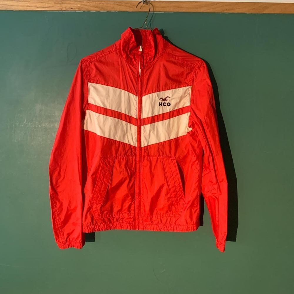 Hollister HCO Vintage Red White Colorblock Windbreaker Jacket Mens Small